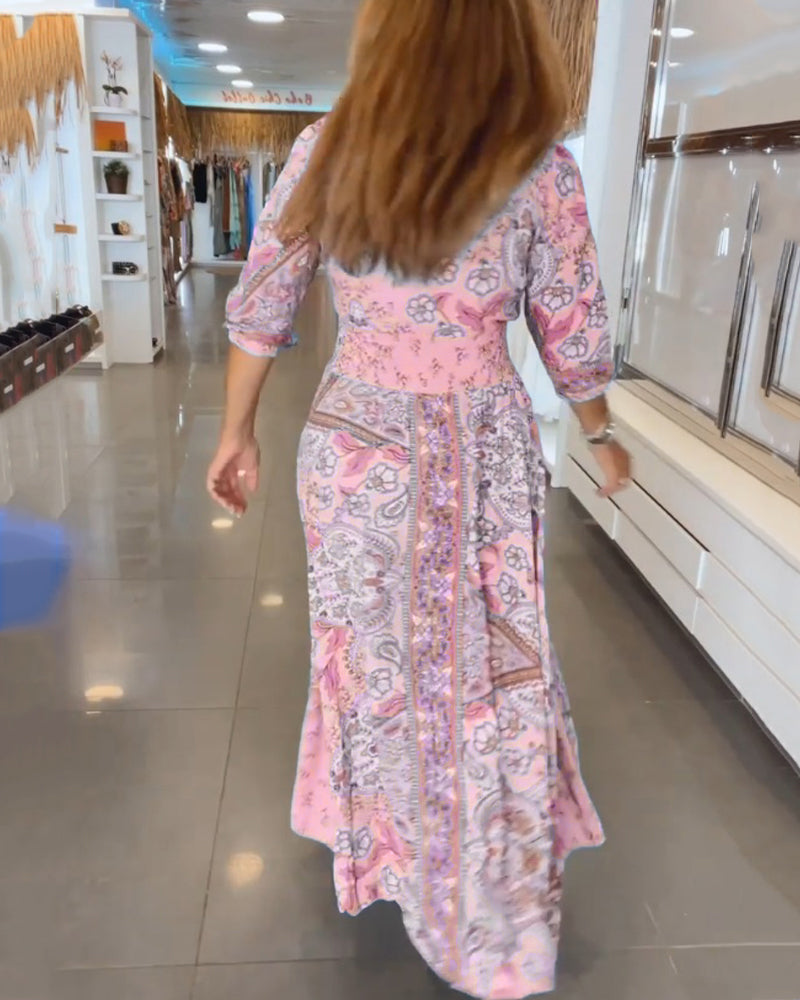 Helia - V-Neck 3/4 Sleeve Holiday Dress