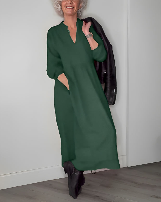 Amanda - Long-Sleeve V-Neck Dress – Elegant & Flattering