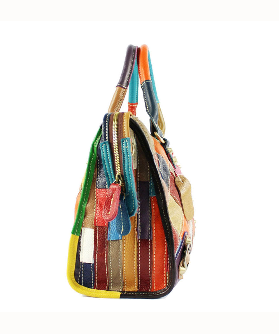 Gravina - Stylish patchwork calfskin tote bag with zip closure and colourblock studs