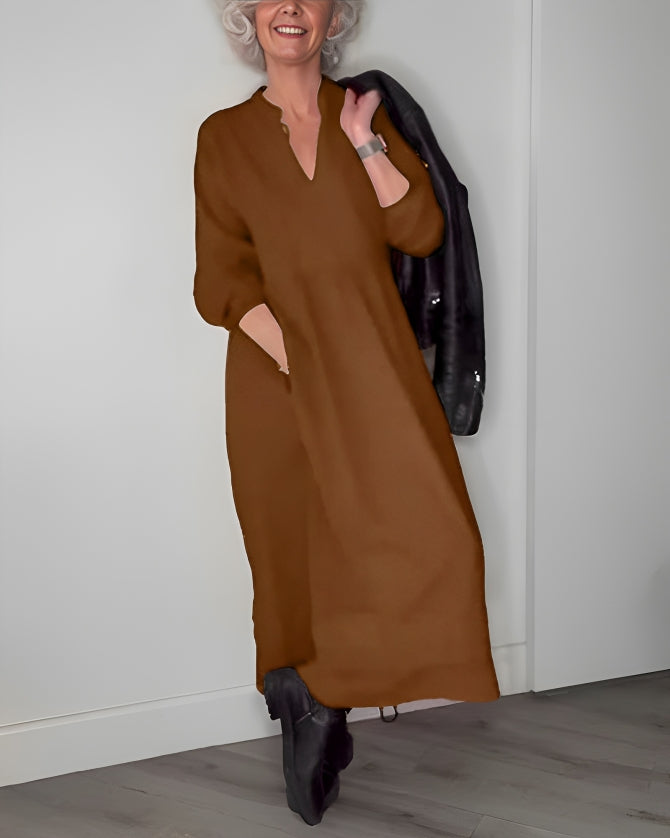 Amanda - Long-Sleeve V-Neck Dress – Elegant & Flattering