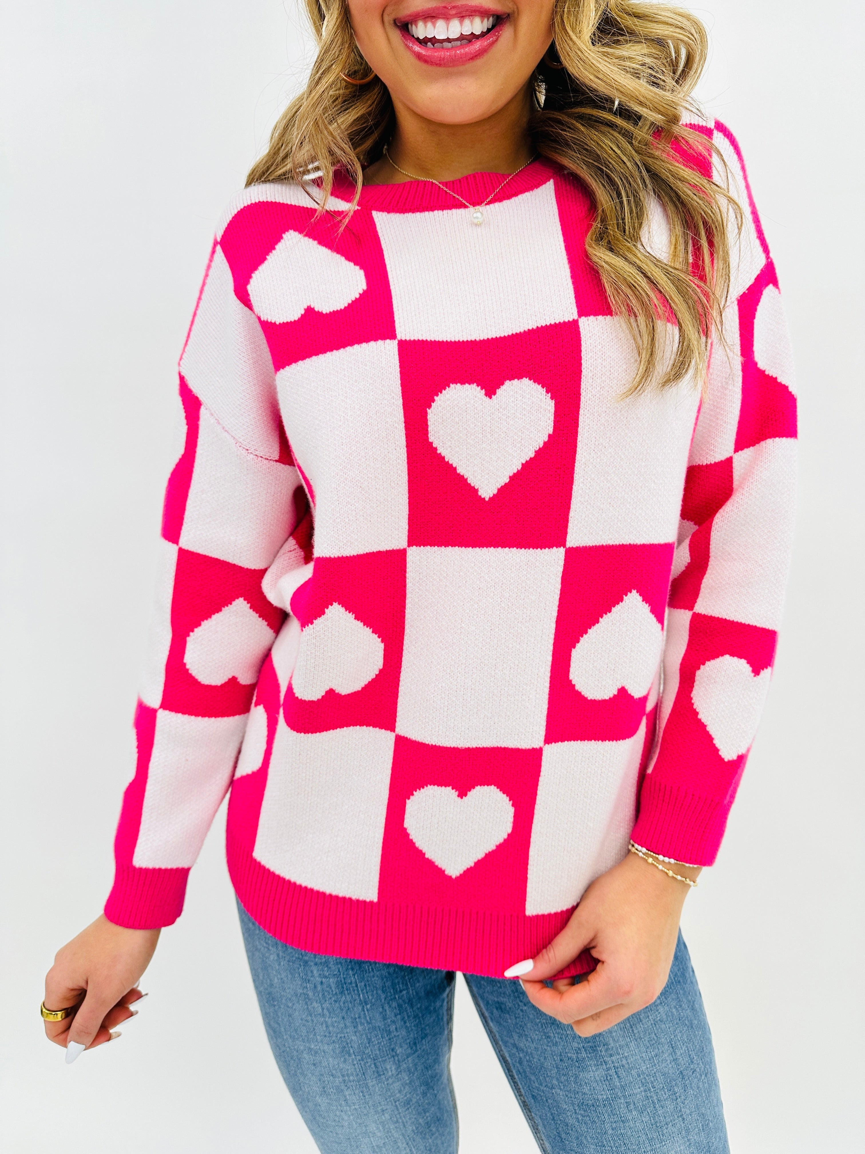 Ottilie - Valentine's Day Sweater with Square Hearts