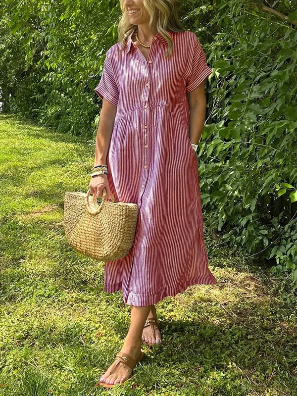 Melania™ - Striped shirt dress with lapels and buttons | With functional pockets