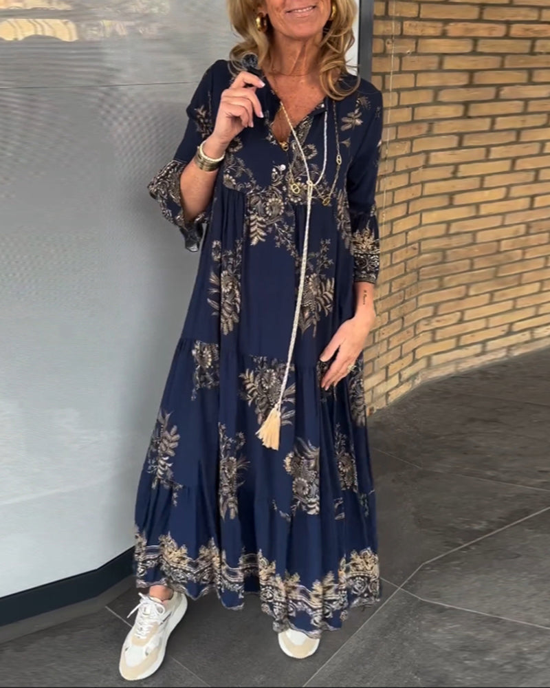 Meline - Vintage V-Neck Ample Dress