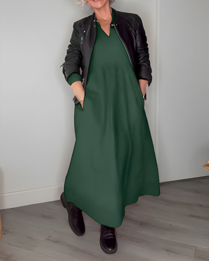 Amanda - Long-Sleeve V-Neck Dress – Elegant & Flattering