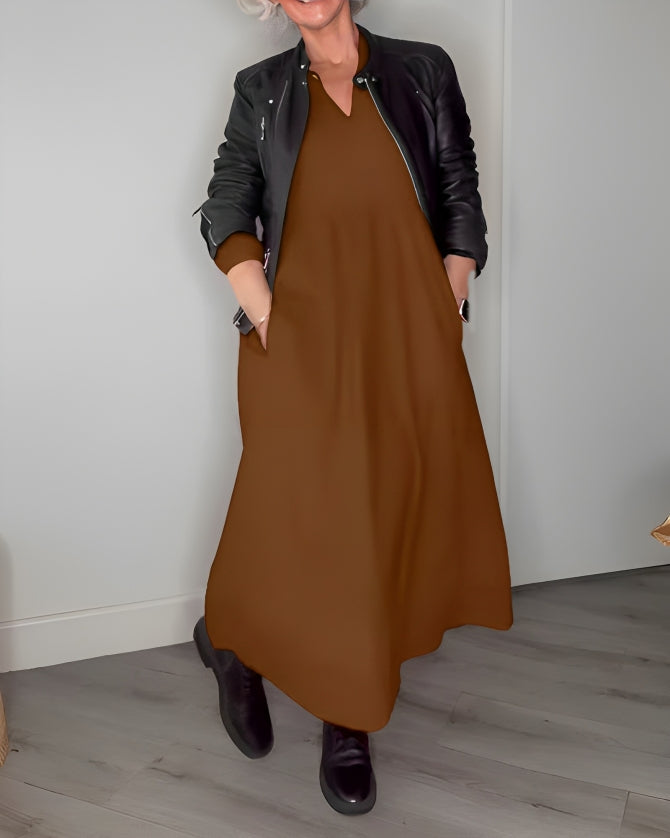 Amanda - Long-Sleeve V-Neck Dress – Elegant & Flattering