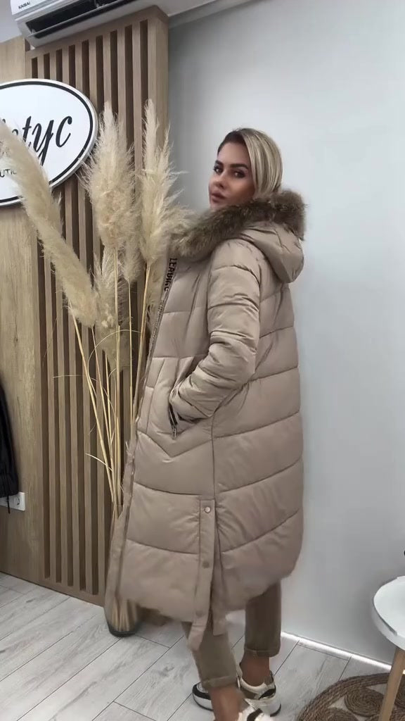 Elysavine - Long Winter Coat with Fur Collar