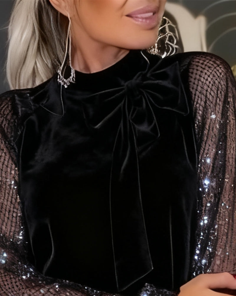 Helisorae - Elegant Patchwork Dress with Lantern Sleeves