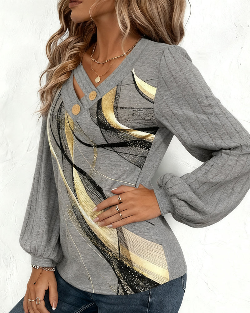 Briavine - Elegant Striped Blouse with Puff Lantern Sleeves
