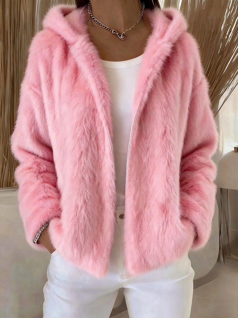 Pavirae - Soft Plush Zip-Up Hooded Jacket