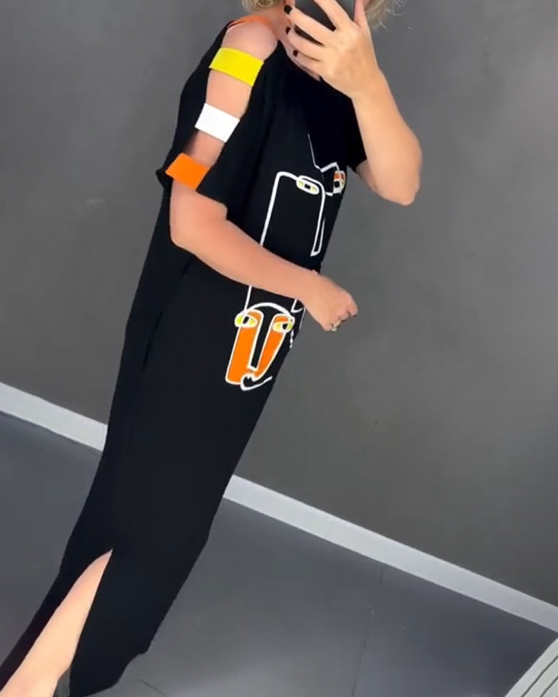 Primina™ - Off-shoulderjurk met splitprint en uitsparingen