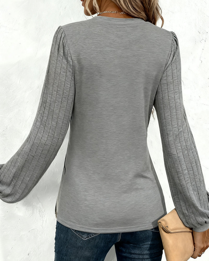 Briavine - Elegant Striped Blouse with Puff Lantern Sleeves