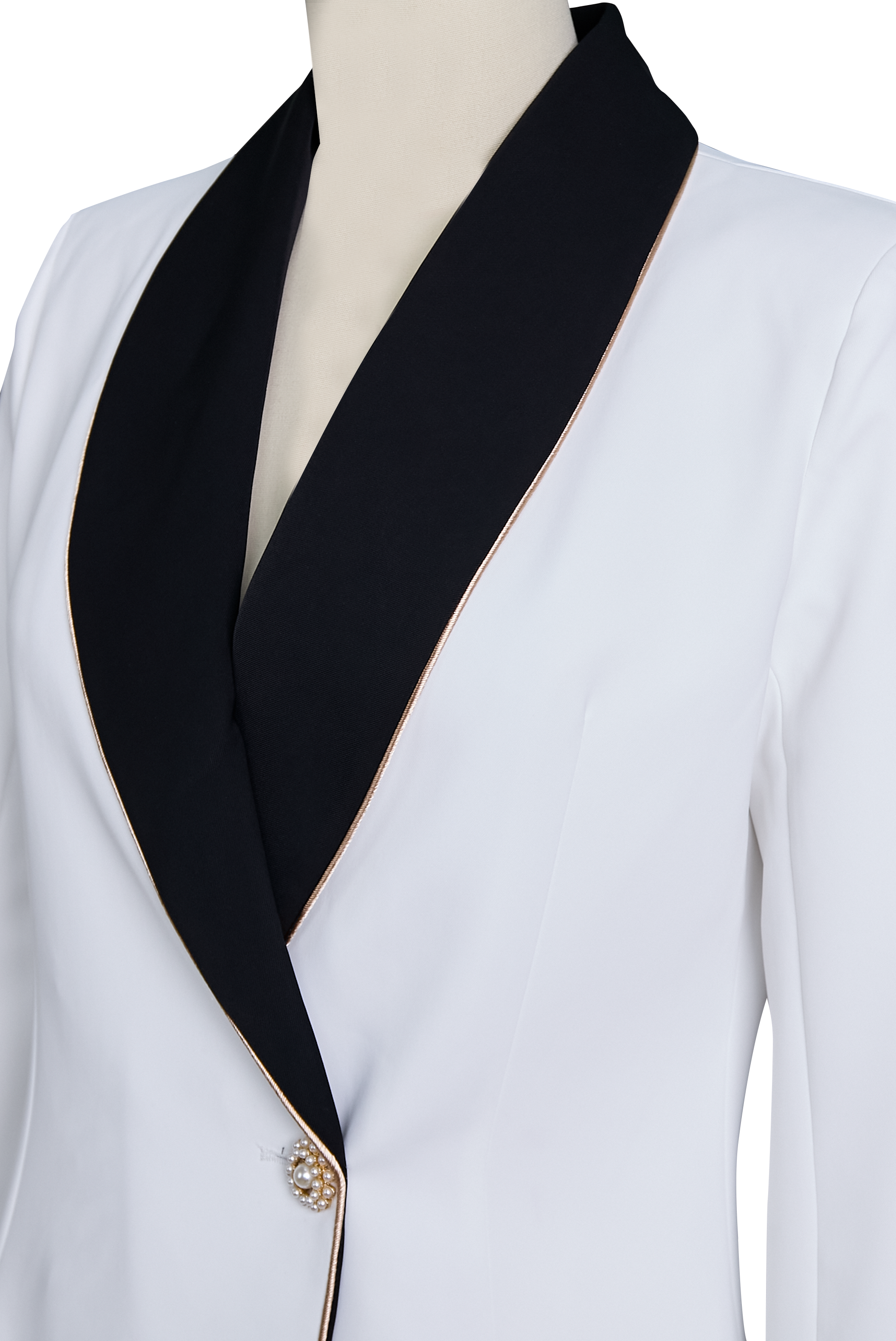 Kaenisse - Elegant White Asymmetrical Blazer with Black Lapels