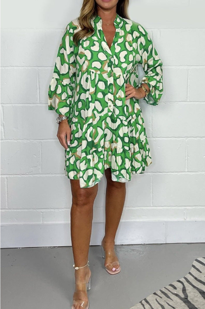 Quentine - V-Neck Fashion Print Casual Dress