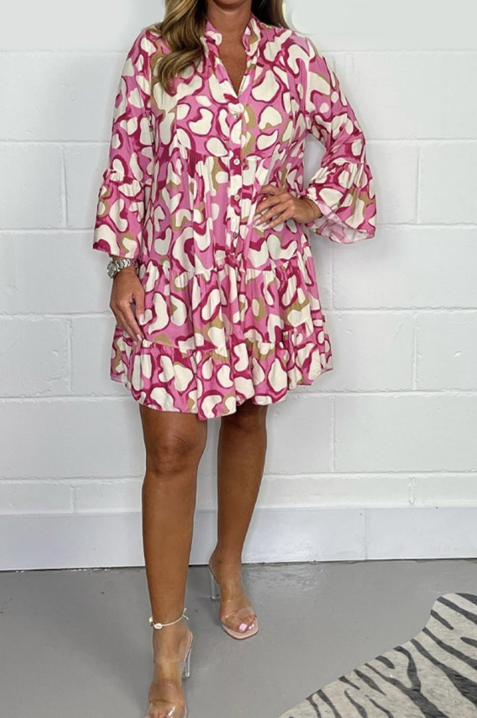 Quentine - V-Neck Fashion Print Casual Dress