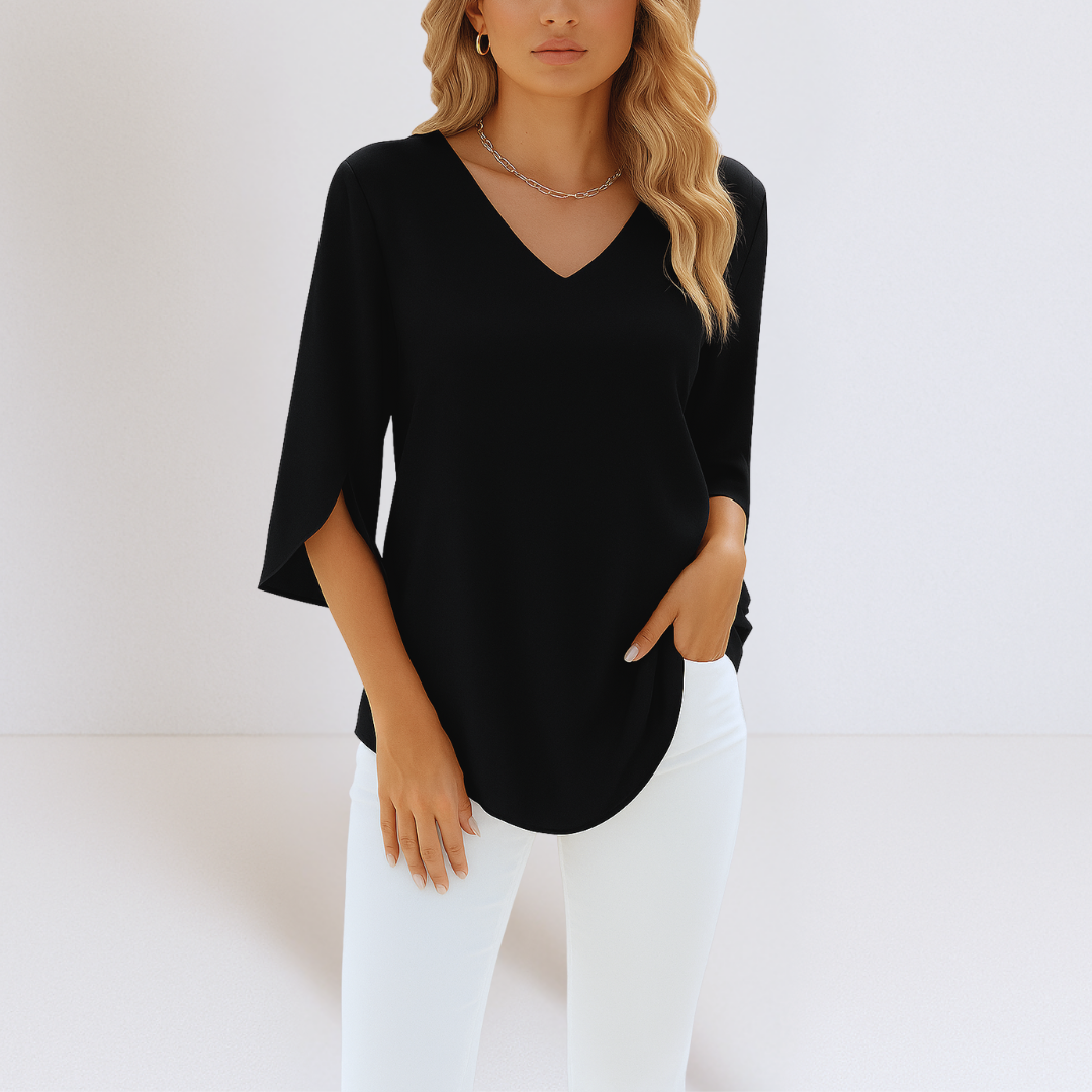 Rialta - Elegant V-neck blouse with split sleeves