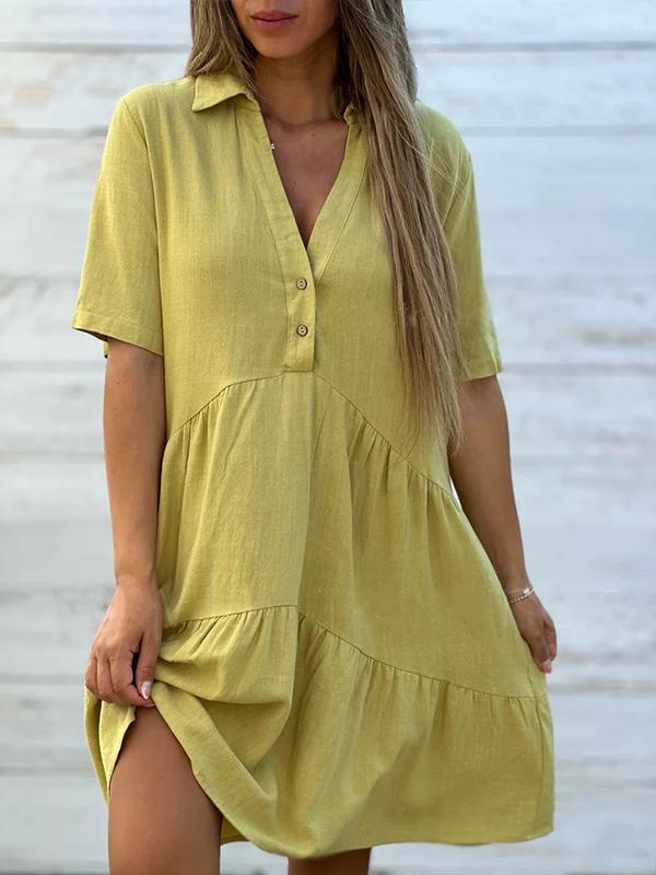 Vionelle - Women's cotton and linen casual, plain, short-sleeved dress