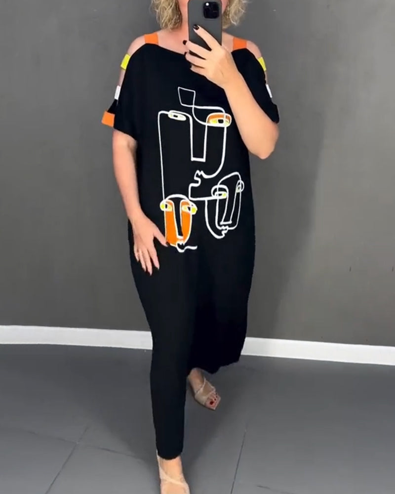 Primina™ - Off-shoulderjurk met splitprint en uitsparingen