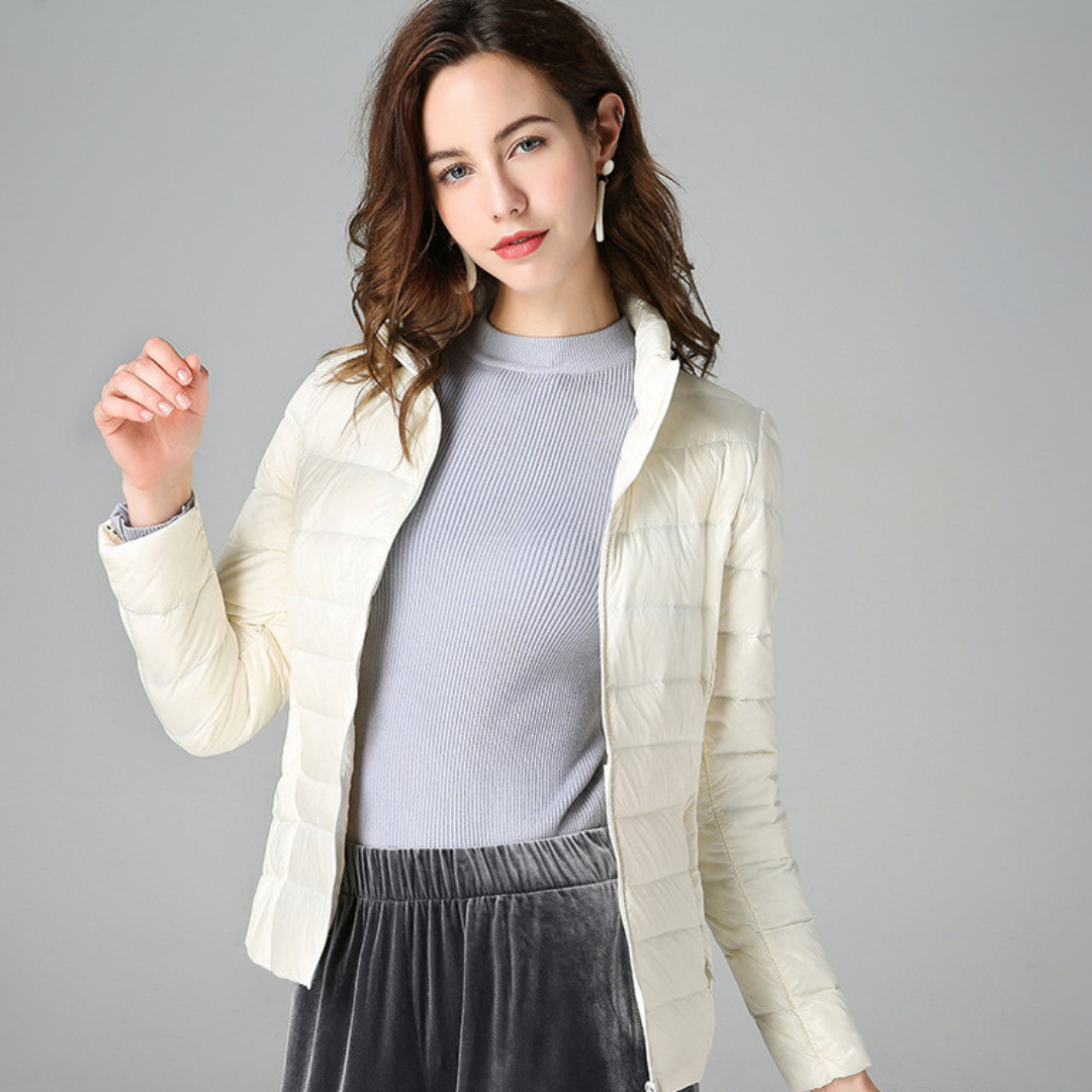 Rhoselle™ - Ultralight Down Jacket with Sophisticated Pleats