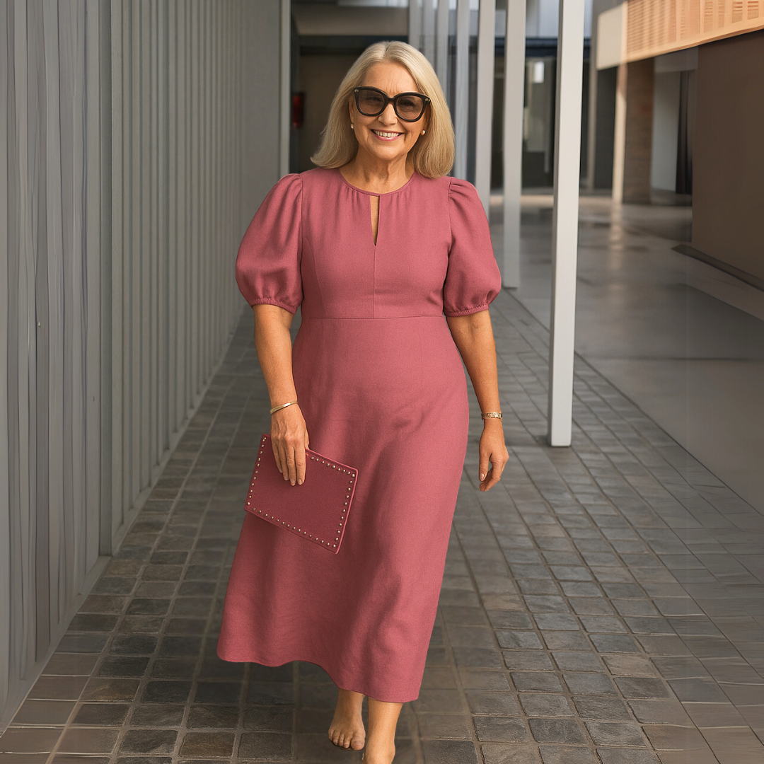 Catalina - Elegant plain dress with V-neckline