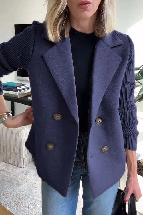Augustine - Casual Coat with Collar and Patchwork Sleeves