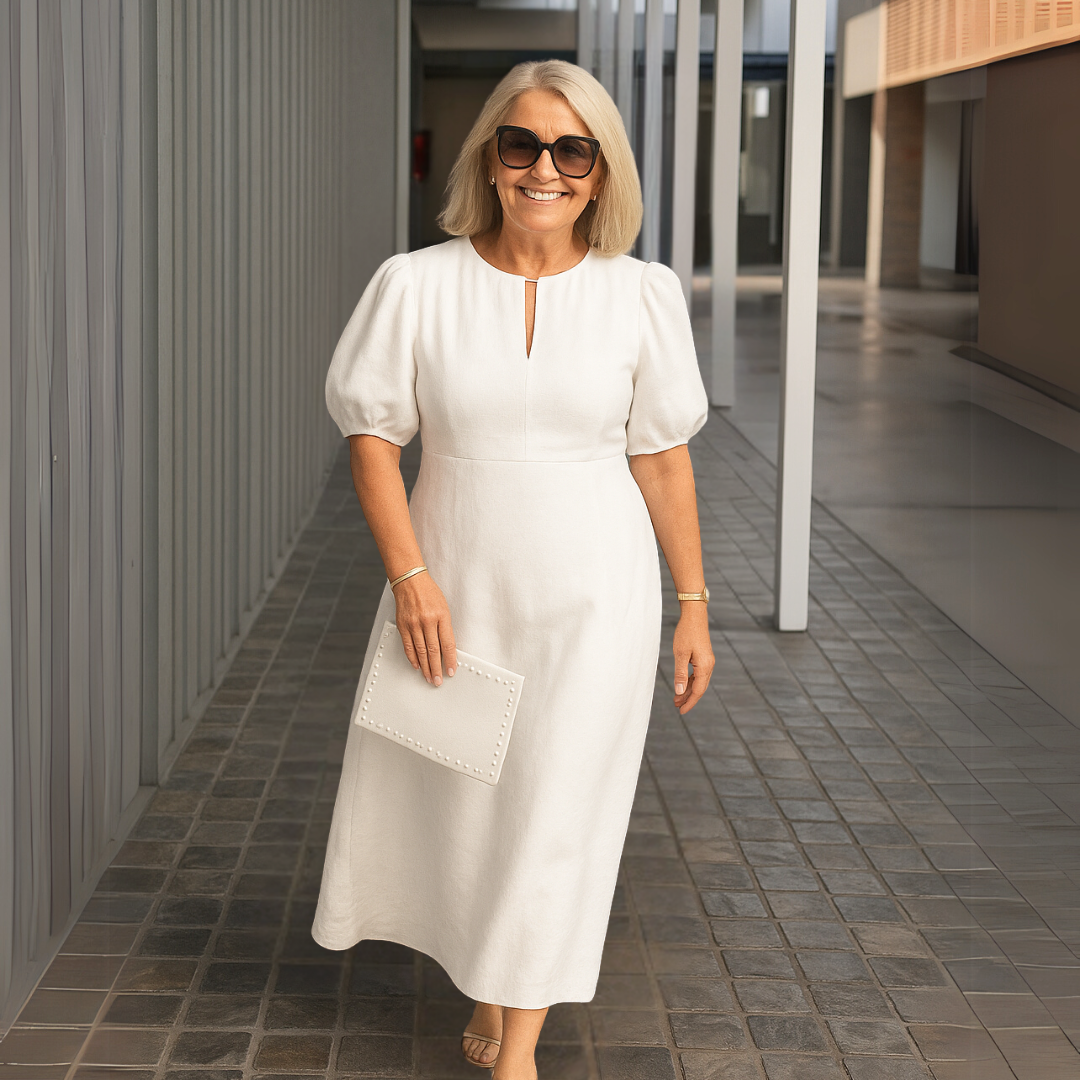 Catalina - Elegant plain dress with V-neckline
