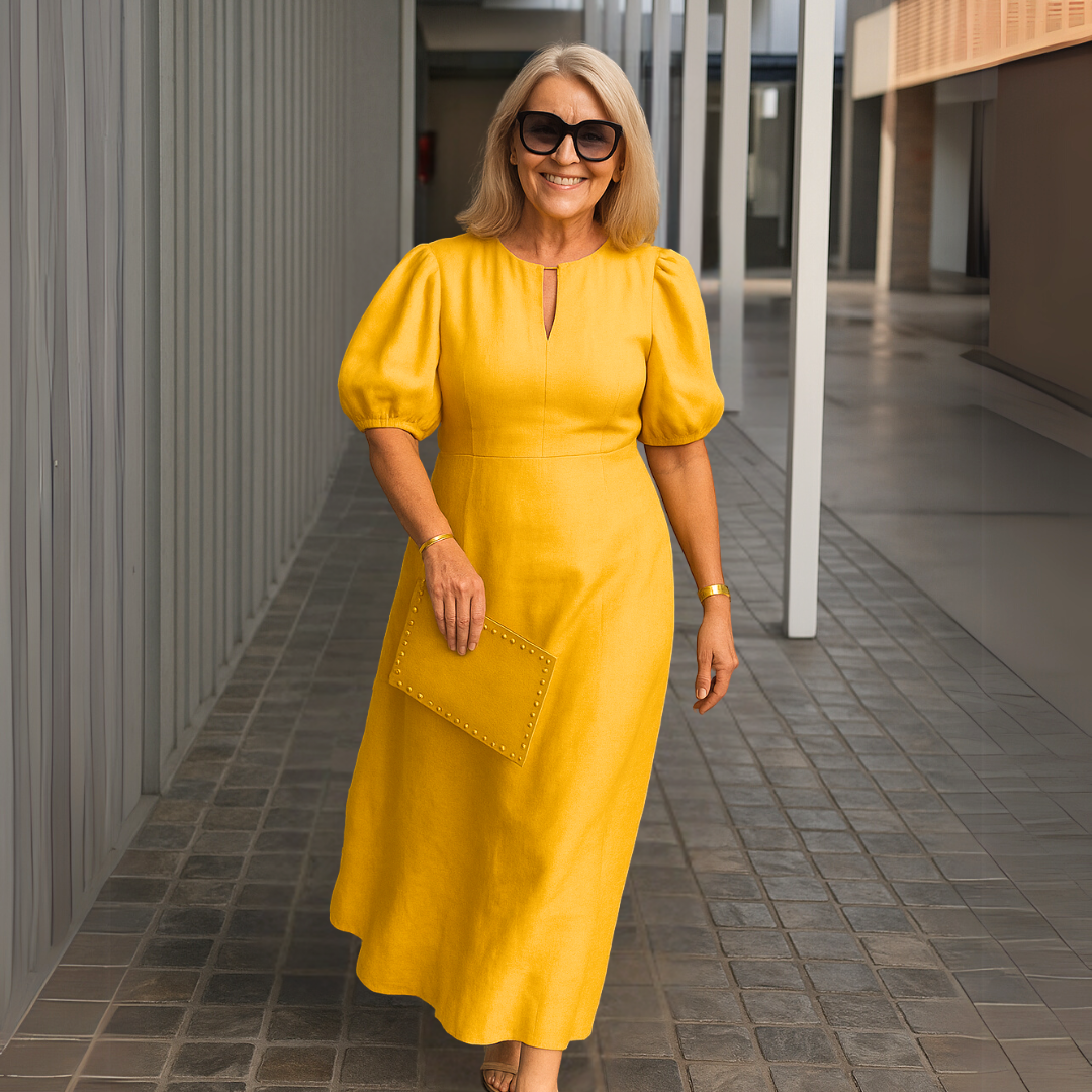 Catalina - Elegant plain dress with V-neckline