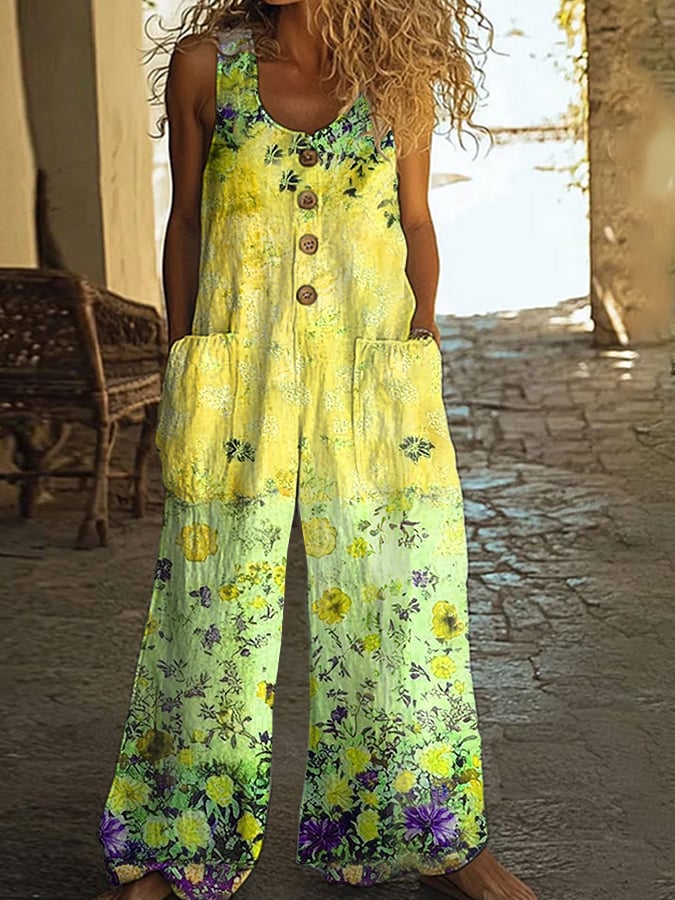 Lunelle™ - Women's Vintage Jumpsuit with Floral Patchwork Pattern