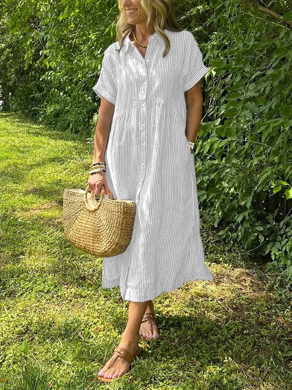 Melania™ - Striped shirt dress with lapels and buttons | With functional pockets