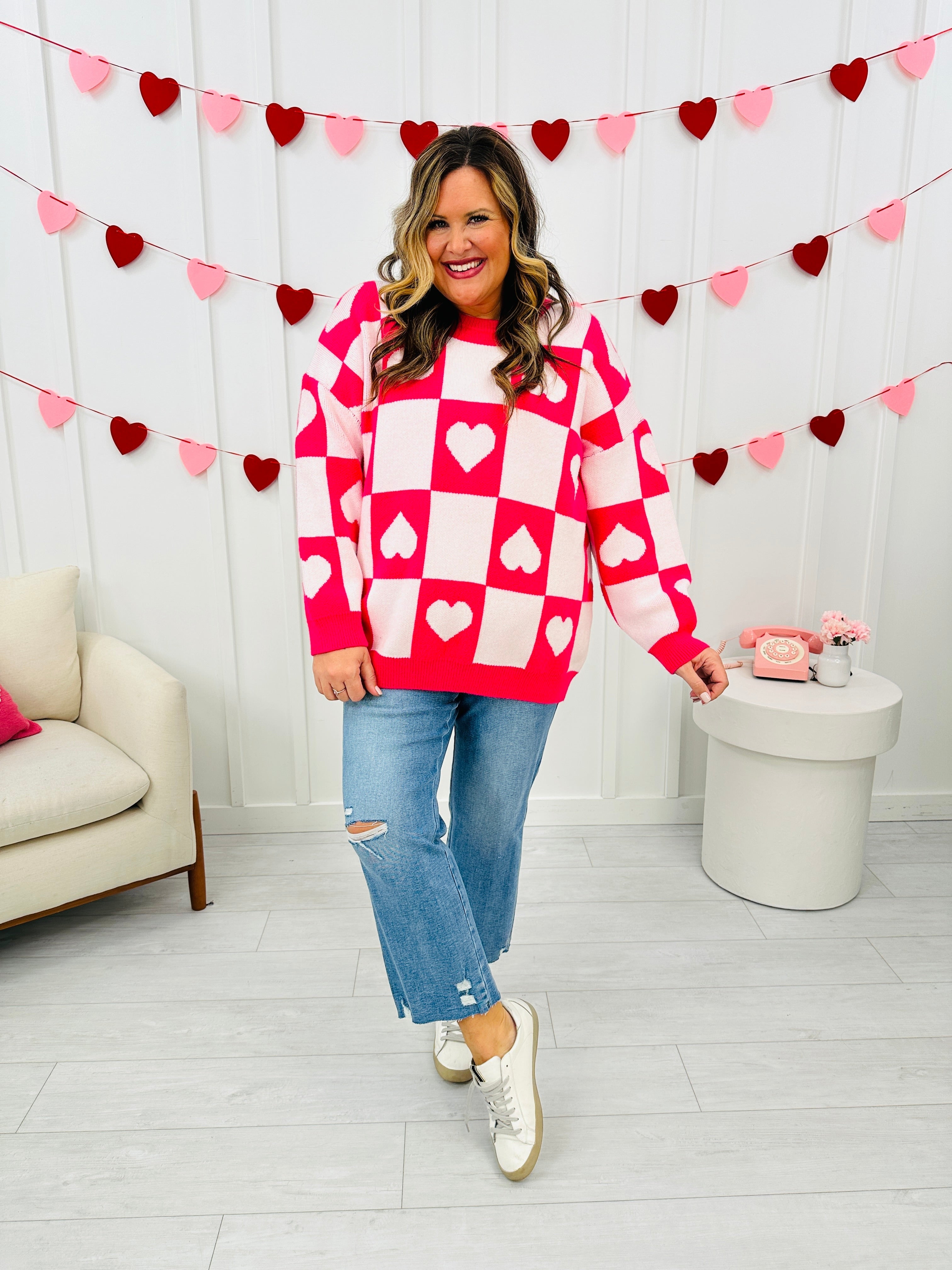 Ottilie - Valentine's Day Sweater with Square Hearts