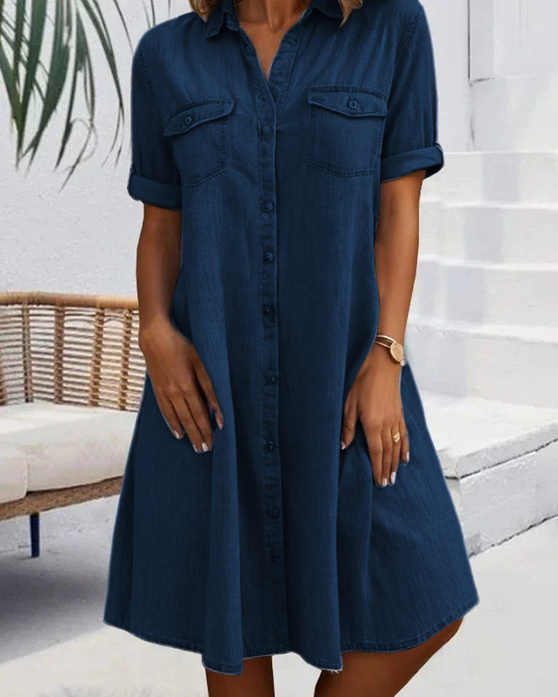 Evelina - Midi Dress with Lapel Collar and Button Fastening