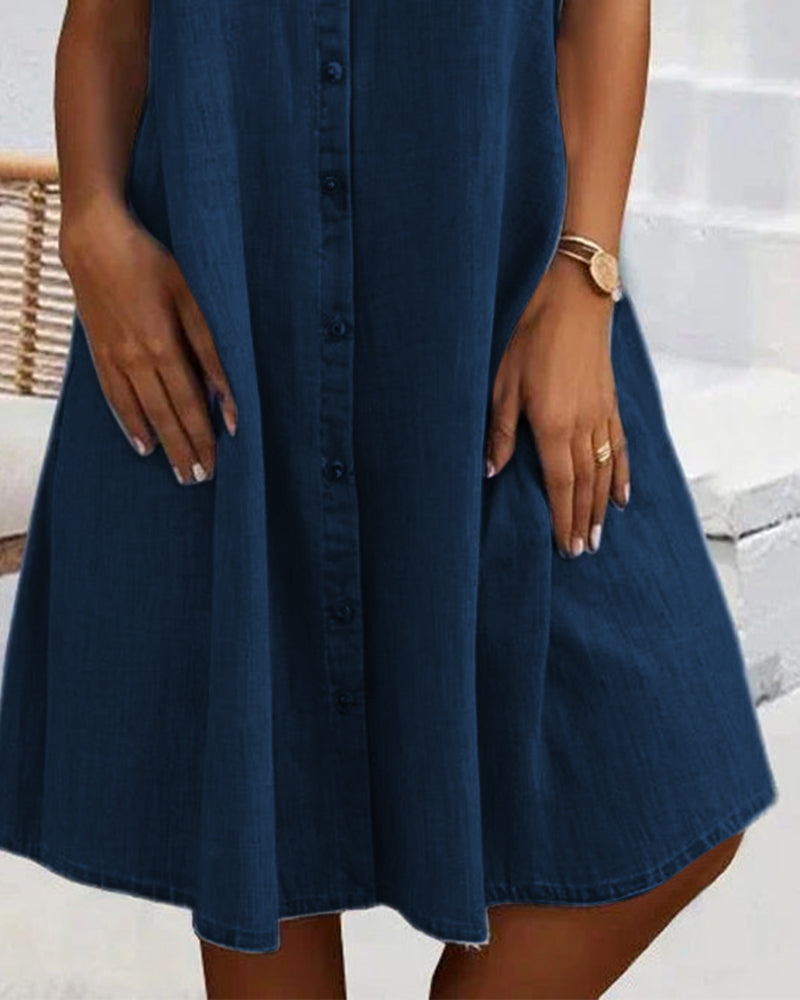 Evelina - Midi Dress with Lapel Collar and Button Fastening