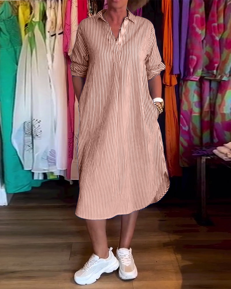 Cato - Striped Lapel Shirt Dress