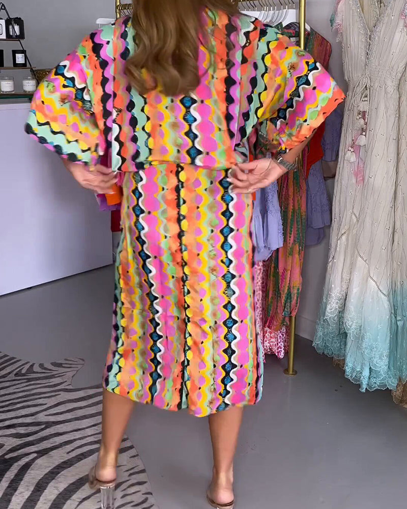 Rosaria™ - Veelkleurige V-hals midi-jurk voor dames