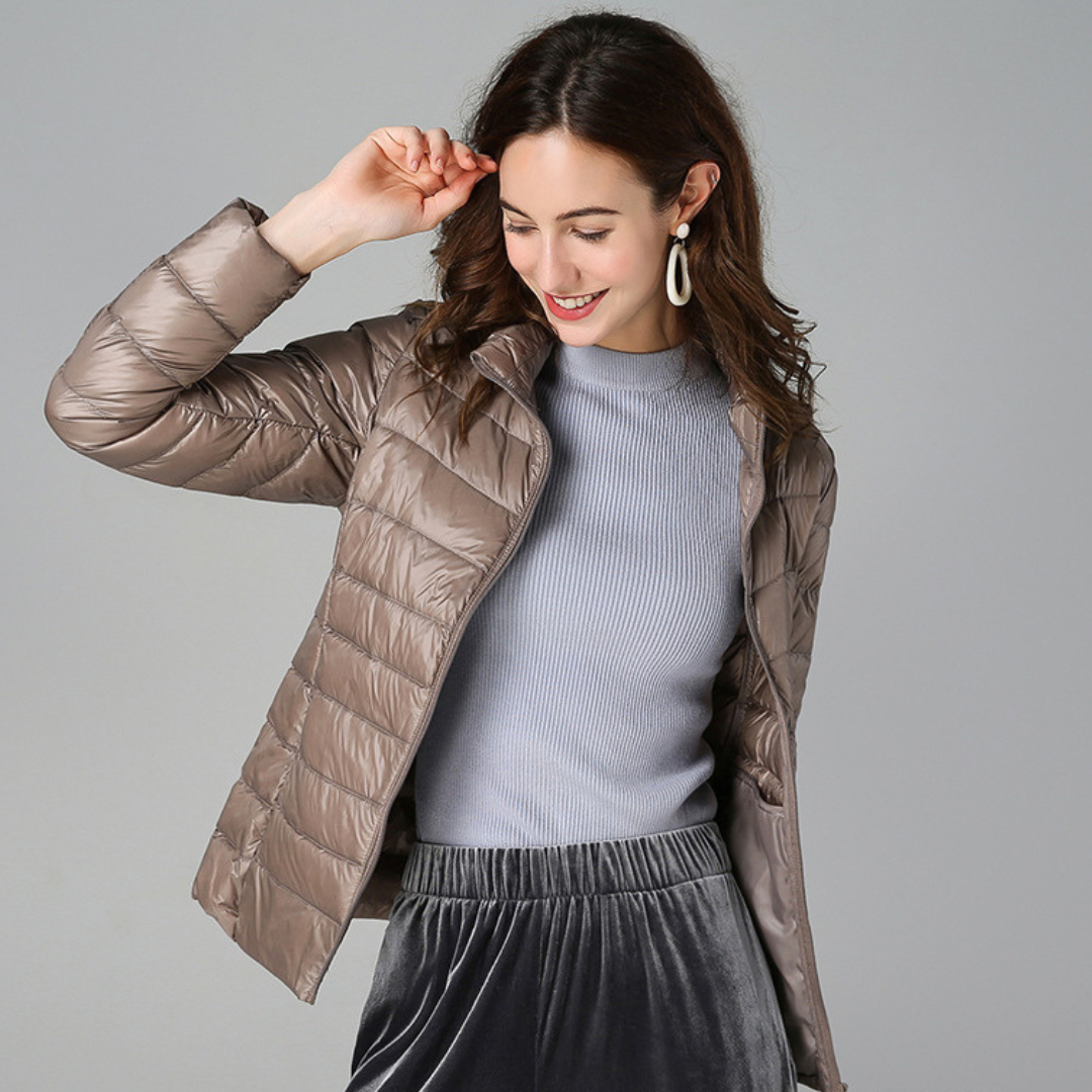 Rhoselle™ - Ultralight Down Jacket with Sophisticated Pleats