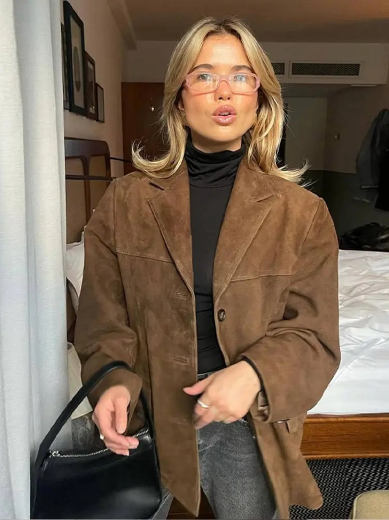 Demelza - Women's Oversized Brown Suede Long Trenchcoat | Ideal for Autumn/Winter