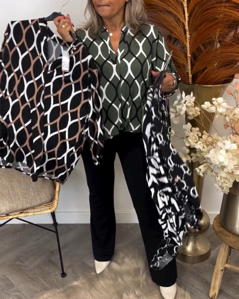Florina - Elegant Long Sleeve Patterned Casual Blouse