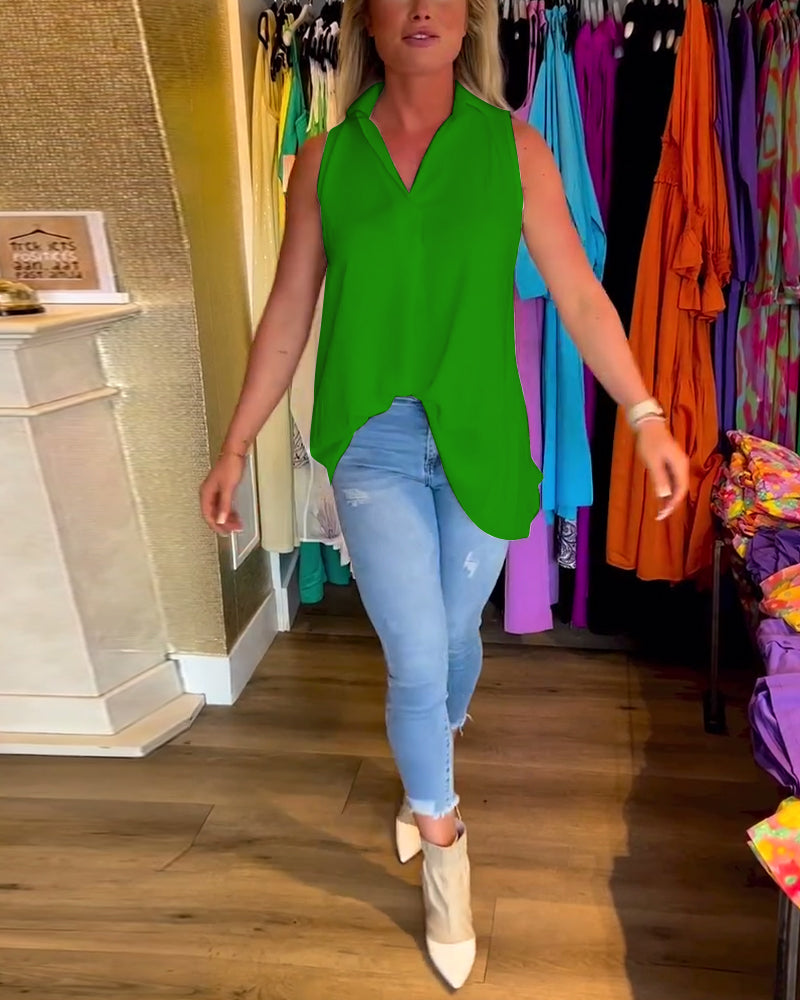 Tahliana™ - Sleeveless Top with Subtle Ruffles and Elegant Lapels