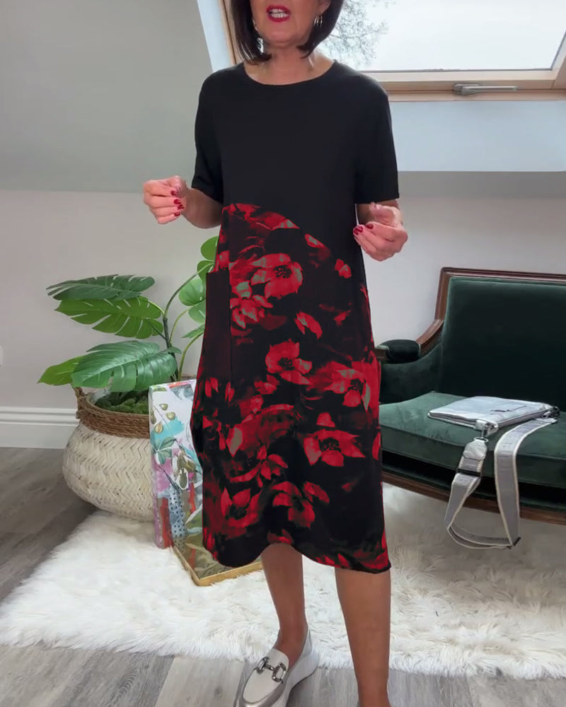 Jessie™ - Floral Print Patchwork Casual Dress