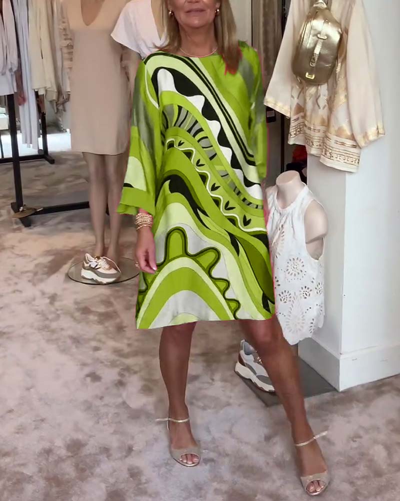 Katherine - Printed midi dress with trendy round neckline