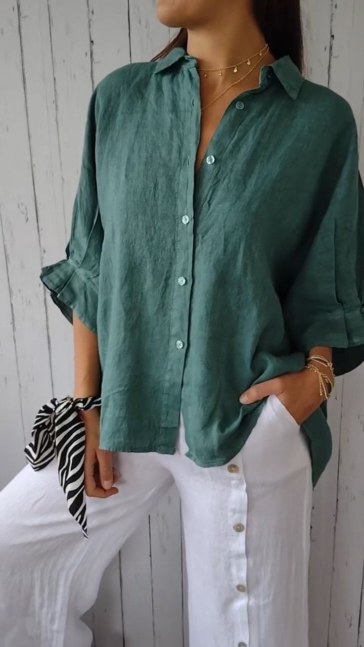 Delphira™ - Cotton and linen shirt tied in the back