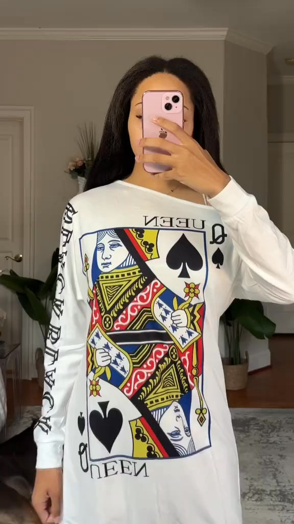 Evarine - Dropped Shoulder Dress with Playing Card Print