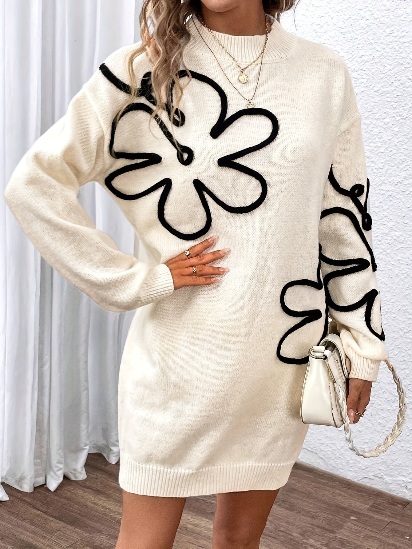 Ninette - Crew-neck sweater dress for winter and fall