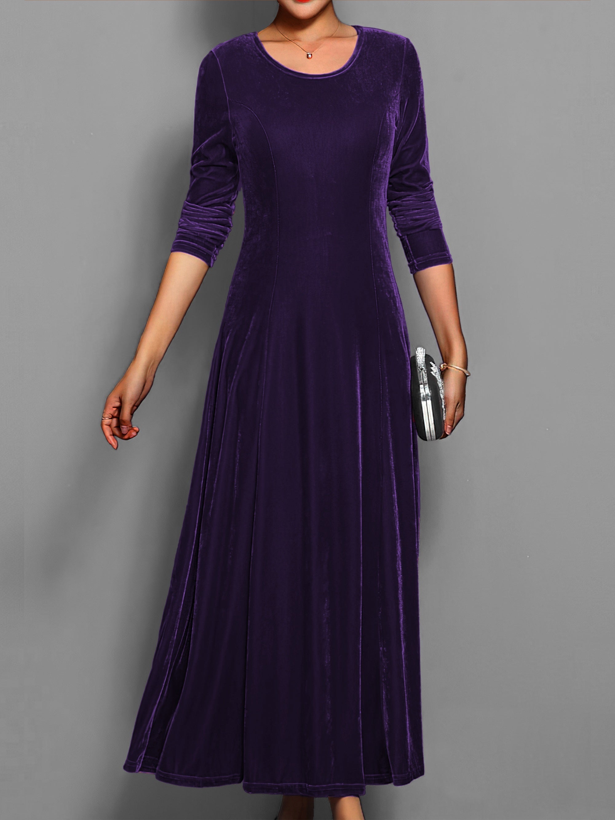 Senara - Casual Solid Stylish Midi Crew Neck Long Sleeve Party Formal Dress for Women | Ideal for Autumn
