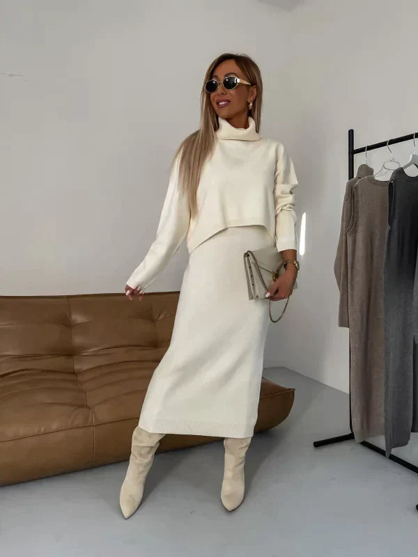 Solange™ -Knit Midi Dress & Roll-Neck Set – Chic, Cosy & Versatile