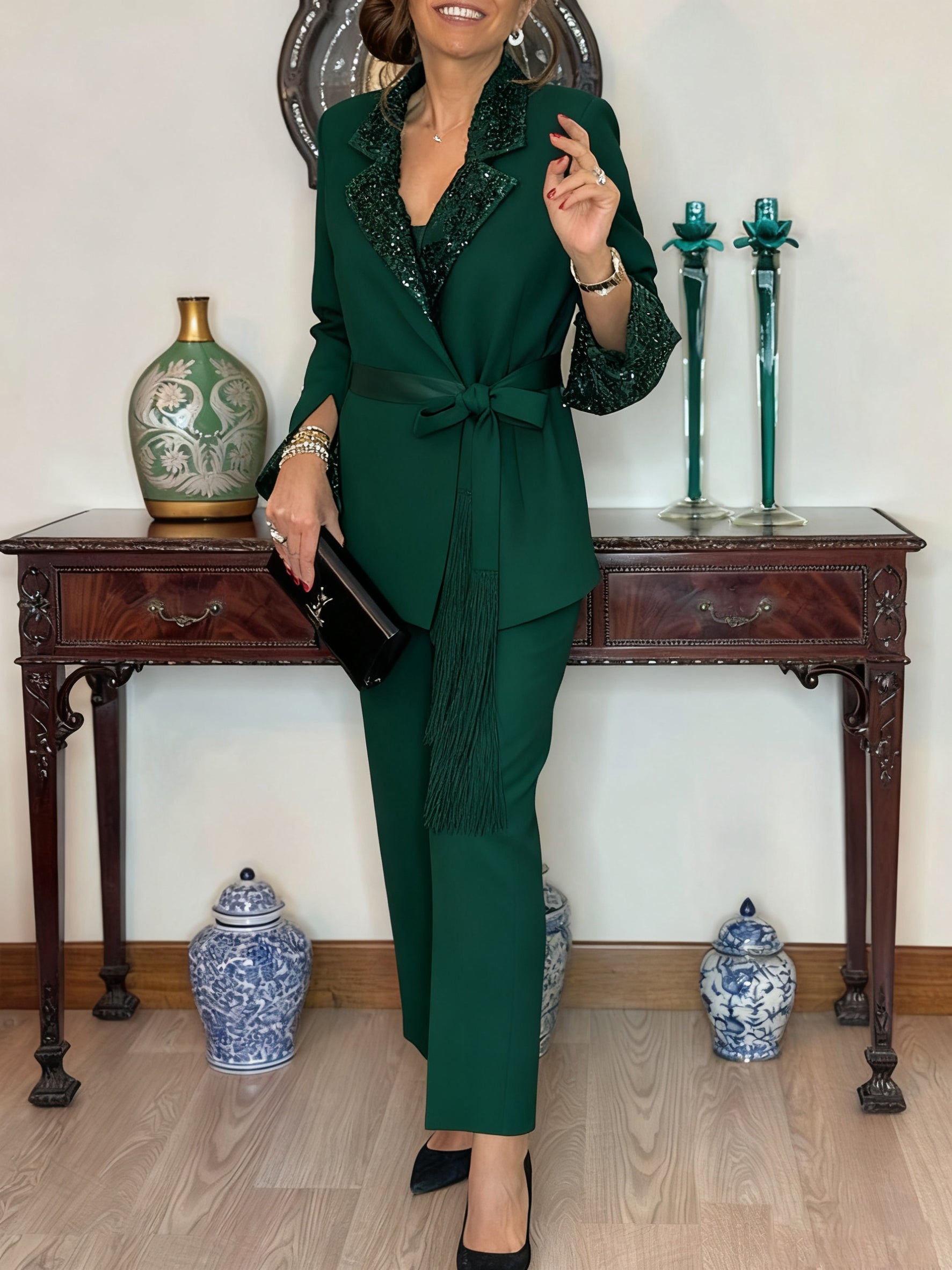 Dorinelle - Chic Blazer and Sequin Trouser Set