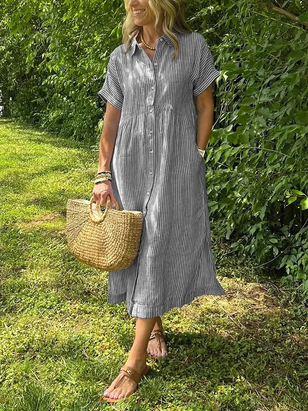 Melania™ - Striped shirt dress with lapels and buttons | With functional pockets