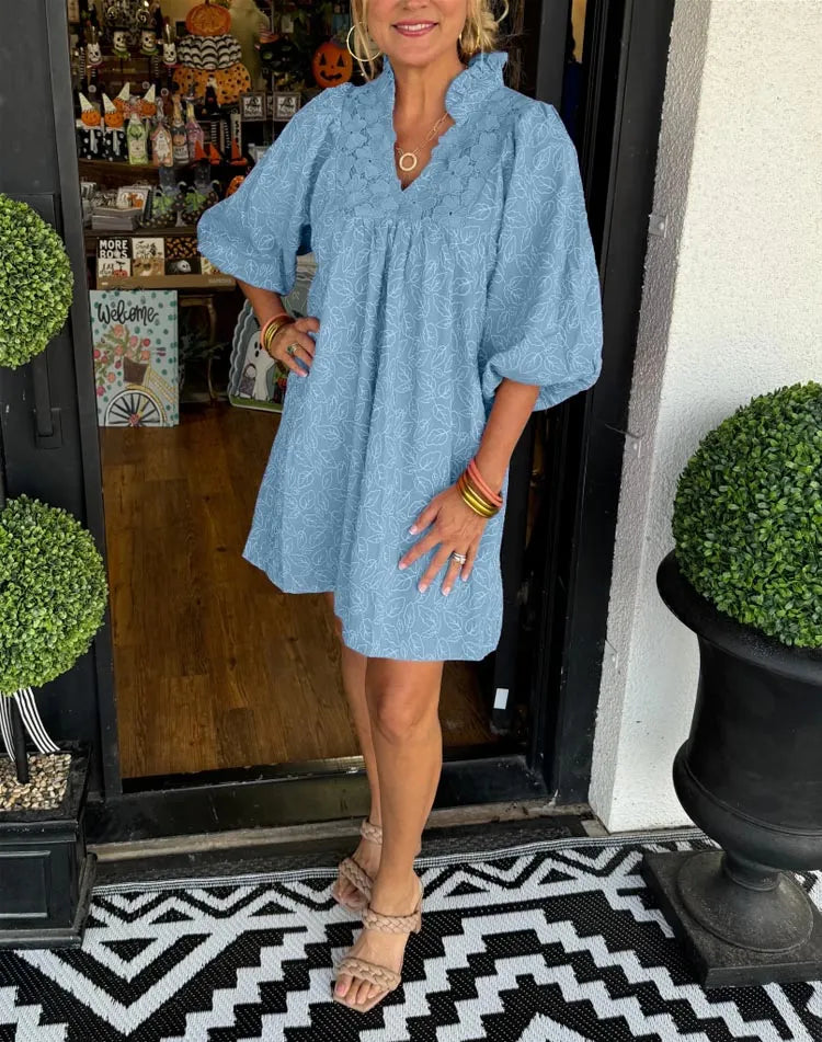 Tesia™ - Jacquard pofmouw korte jurk