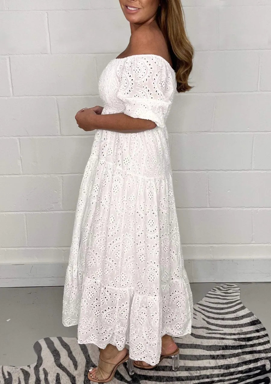 Melodie - Plain Elegant Flared Dress with Embroidery