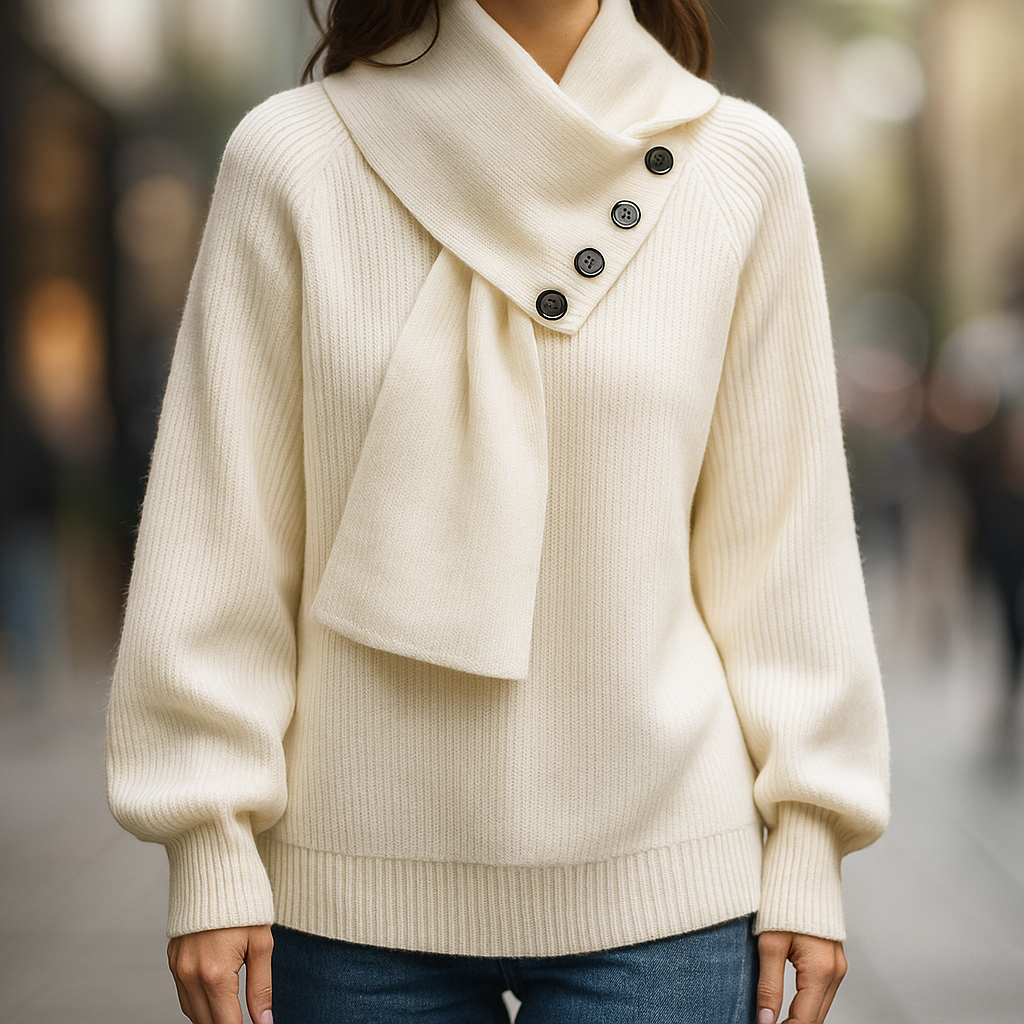 Selvarina - Elegant Sweater with Scarf Collar