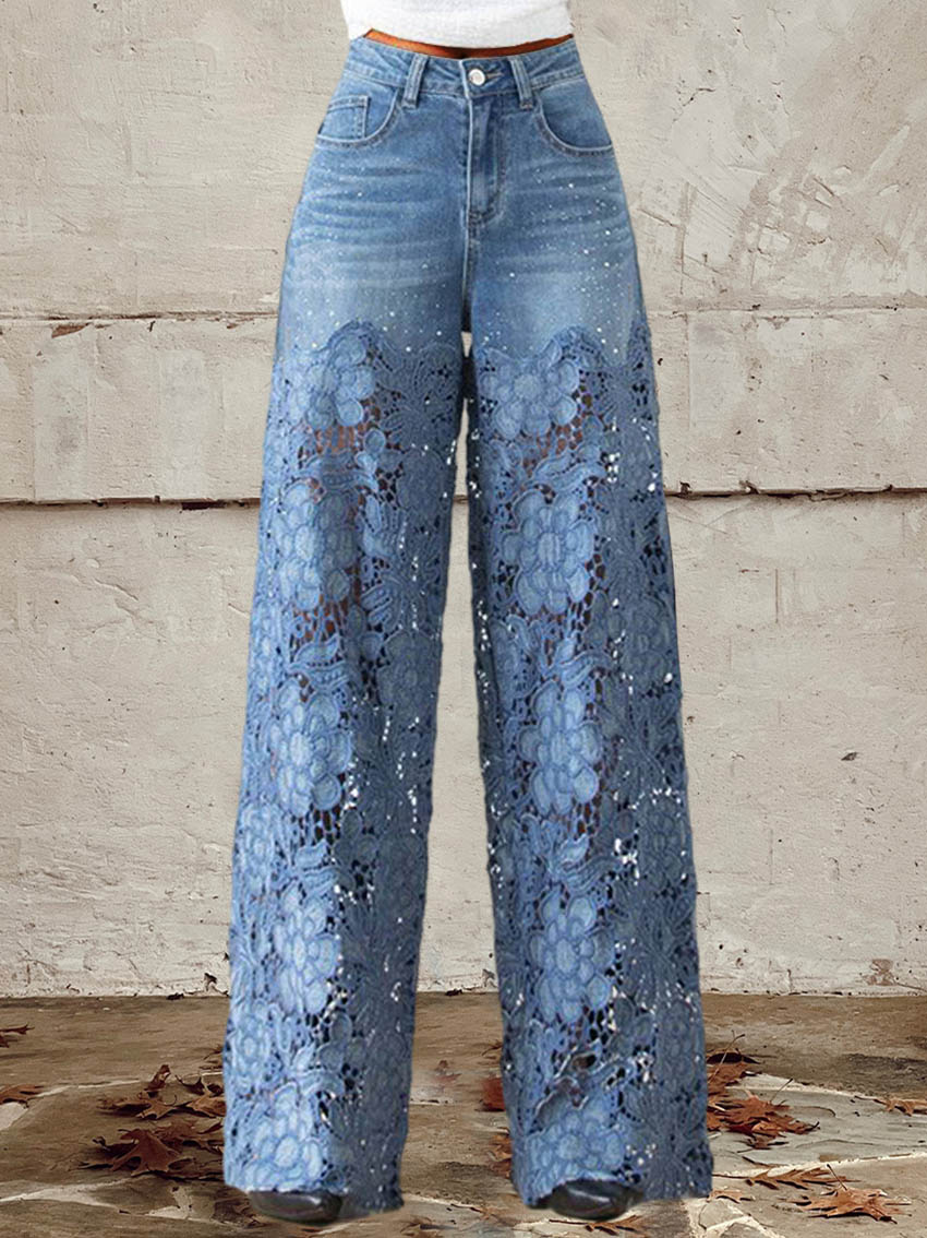 Lisandra™ - Mid-rise Jeans with Lace and Patchwork for Casual and Trendy Style